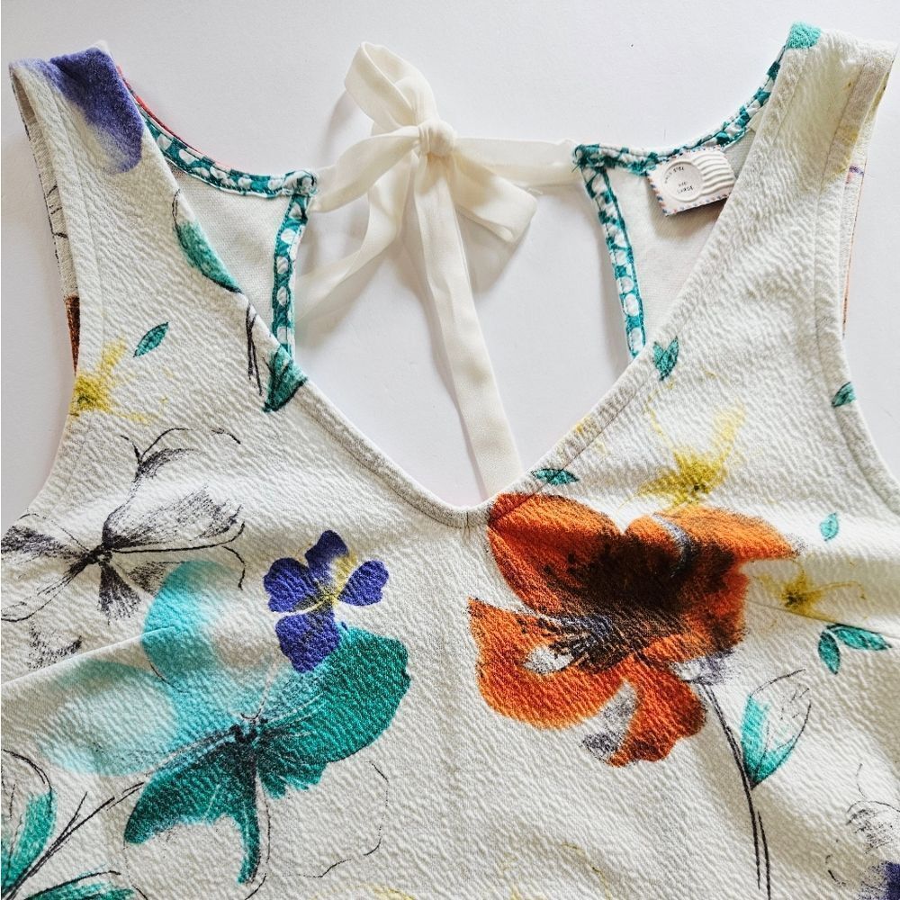 Postmark for Anthropologie Flynn Floral Peplum V-Neck Tie Back Top Tank Blouse L - Picture 3 of 6